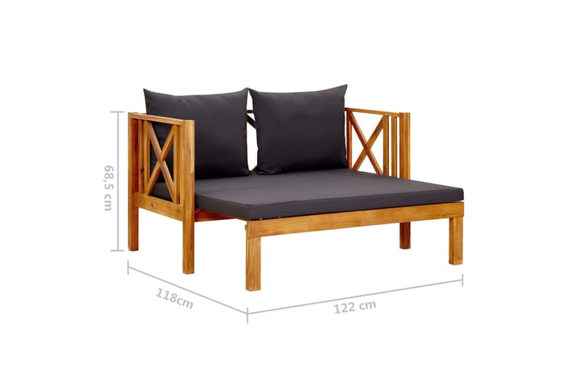 Trädgårdsbänk 2-sits med dynor 122 cm massivt akaciaträ - Grå - Utemöbler - Utesoffa - Trädgårdsbänk & utebänk