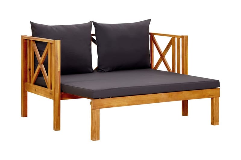 Trädgårdsbänk 2-sits med dynor 122 cm massivt akaciaträ - Grå - Utemöbler - Utesoffa - Trädgårdsbänk & utebänk