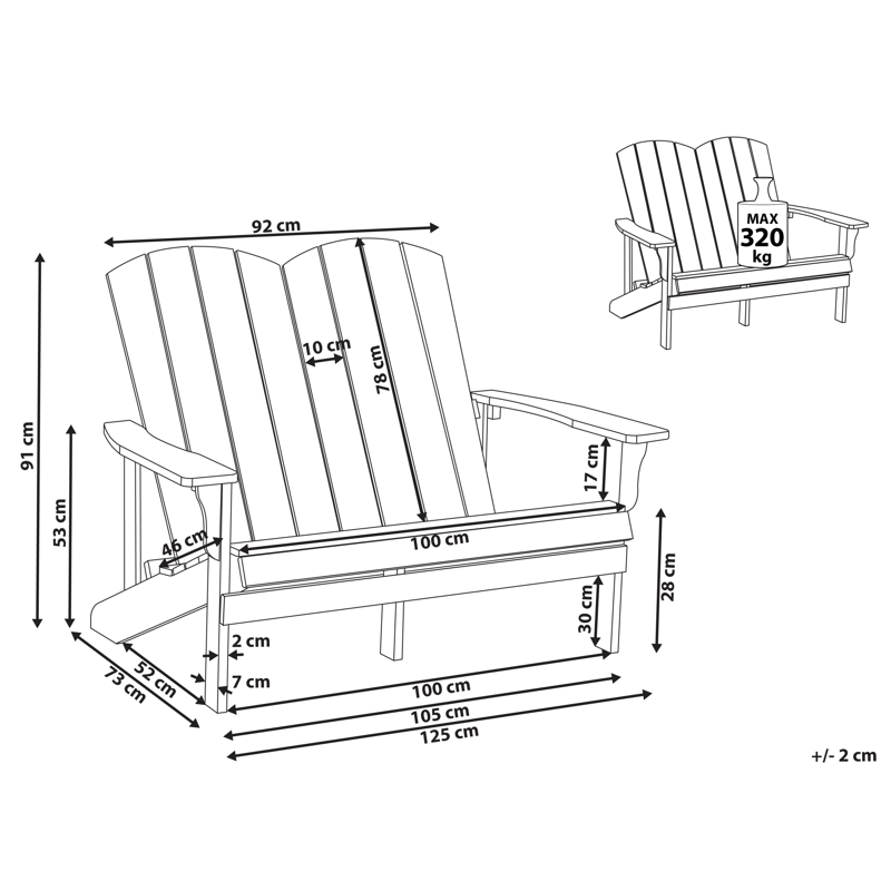 Trädgårdsbänk Adirondack 125 cm - Blå - Utemöbler - Utesoffa - Trädgårdsbänk & utebänk