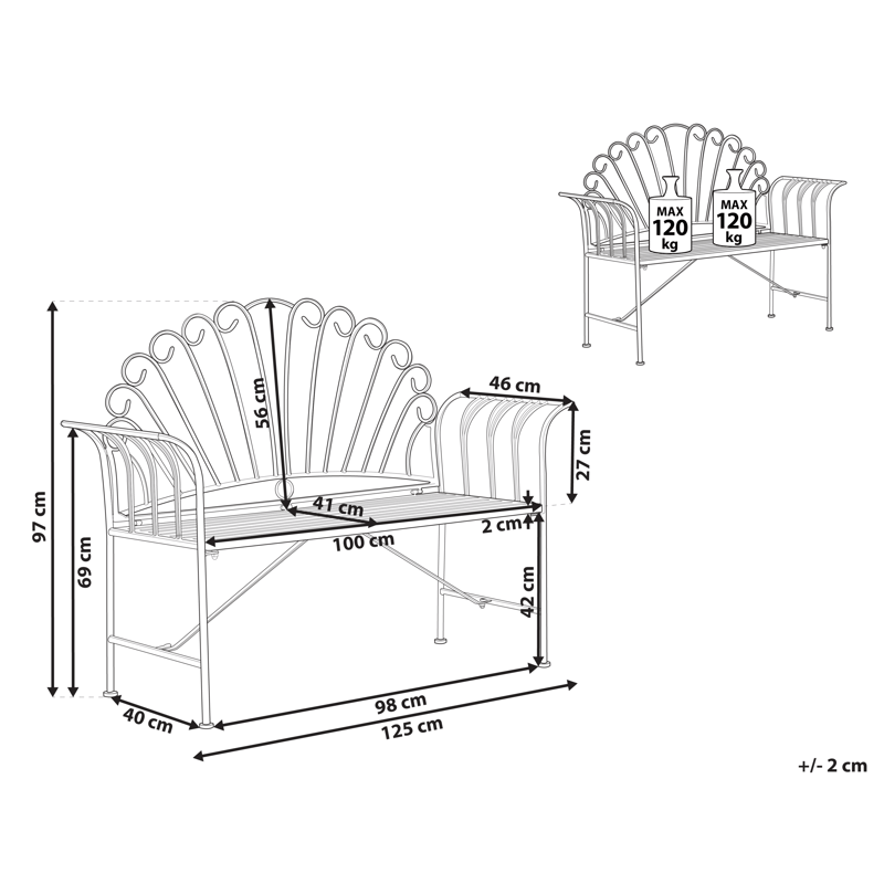 Trädgårdsbänk Cavinia 125 cm Järn - Röd - Utemöbler - Utesoffa - Trädgårdsbänk & utebänk
