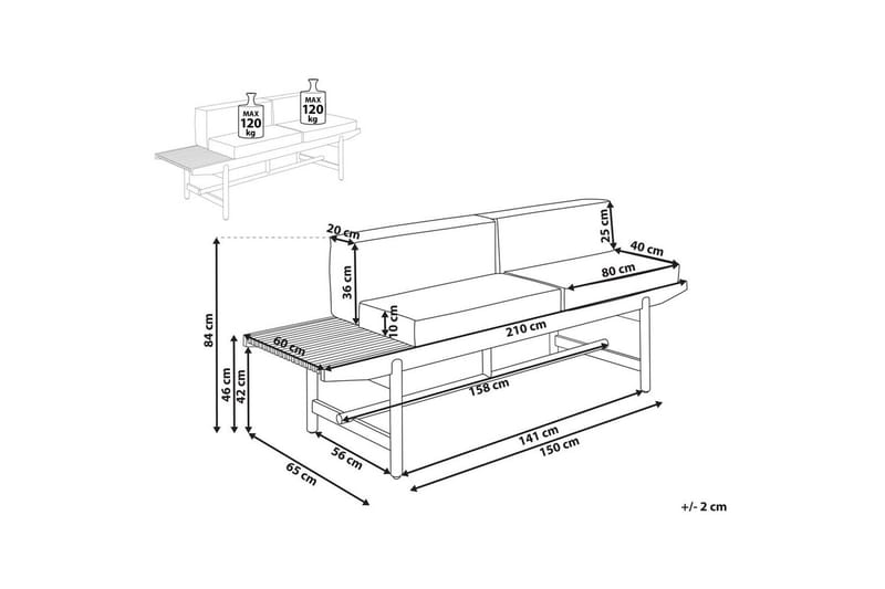 Trädgårdsbänk Giaveno - 210x65x84 cm - Utemöbler - Utesoffa - Trädgårdsbänk & utebänk