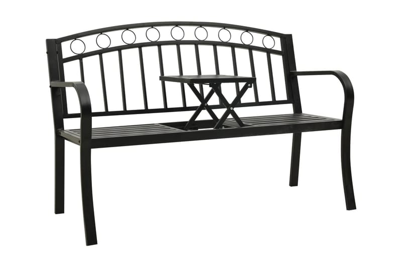 Trädgårdsbänk med bord 125 cm stål svart - Svart - Trädgårdsbänk & utebänk