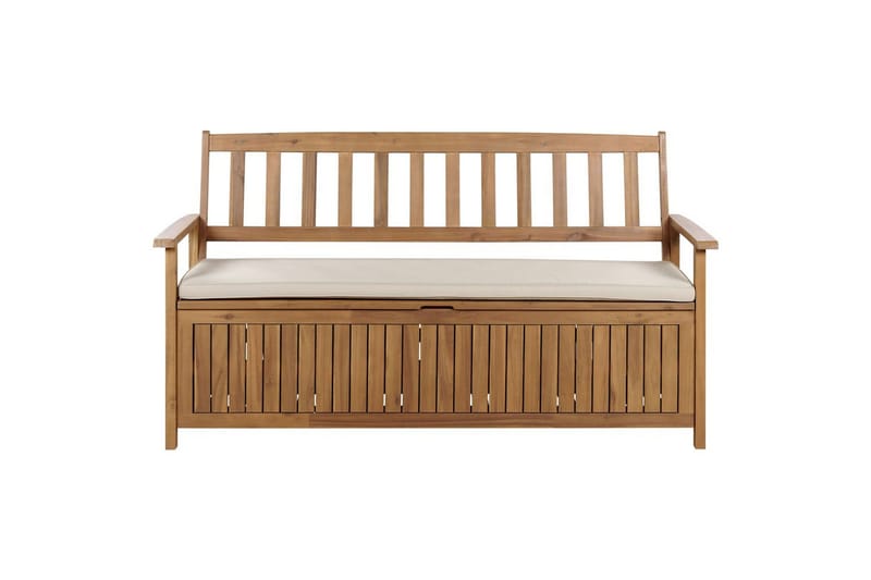 Trädgårdsbänk med dyna Sovana Ljus trä/beige/grå, 160 cm - Ljus trä/beige/grå, 160 cm - Utemöbler - Utesoffa - Trädgårdsbänk & utebänk