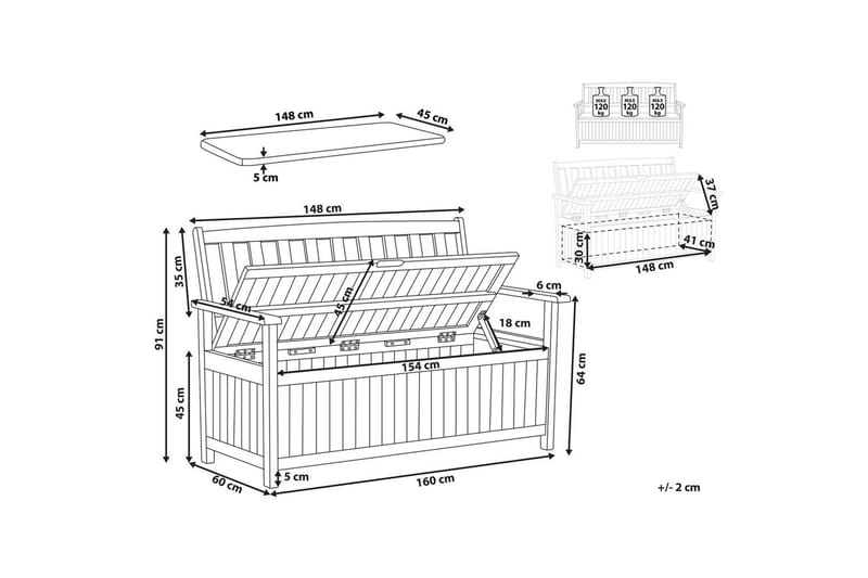 Trädgårdsbänk med dyna Sovana Ljus trä/röd, 160 cm - Ljus trä/röd, 160 cm - Utemöbler - Utesoffa - Trädgårdsbänk & utebänk