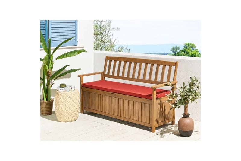 Trädgårdsbänk med dyna Sovana Ljus trä/röd, 160 cm - Ljus trä/röd, 160 cm - Utemöbler - Utesoffa - Trädgårdsbänk & utebänk