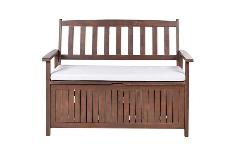 Trädgårdsbänk med dyna Sovana Mörk trä/vit, 120 cm, Mörk trä/vit, 120 cm