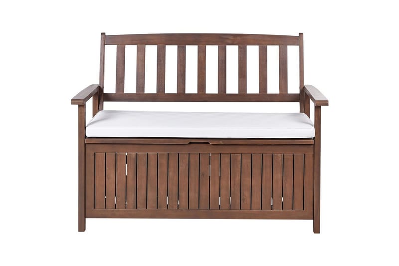 Trädgårdsbänk med dyna Sovana Mörk trä/vit, 120 cm - Mörk trä/vit, 120 cm - Utemöbler - Utesoffa - Trädgårdsbänk & utebänk