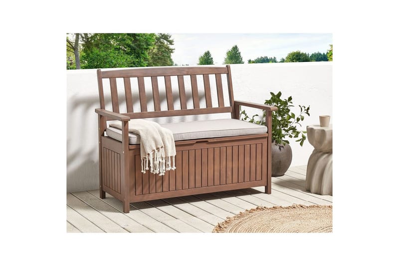 Trädgårdsbänk med dyna Sovana Mörkt trä/grått, 120 cm - Mörkt trä/grått, 120 cm - Utemöbler - Utesoffa - Trädgårdsbänk & utebänk