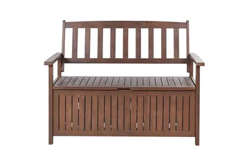 Trädgårdsbänk med dyna Sovana Mörkt trä/rött, 120 cm - Mörkt trä/rött, 120 cm - Utemöbler - Utesoffa - Trädgårdsbänk & utebänk