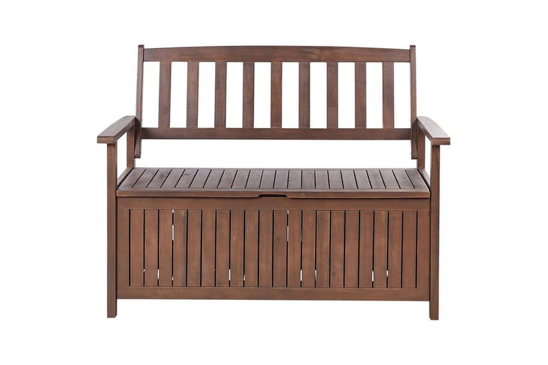 Trädgårdsbänk med dyna Sovana Mörkt trä/rött, 120 cm - Mörkt trä/rött, 120 cm - Utemöbler - Utesoffa - Trädgårdsbänk & utebänk
