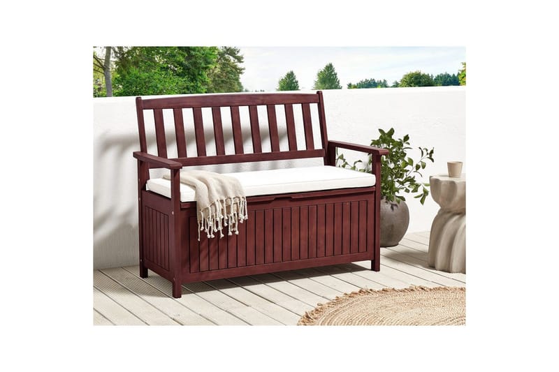 Trädgårdsbänk med dyna Sovana Rödaktigt brun/vit, 120 cm - Rödaktigt brun/vit, 120 cm - Utemöbler - Utesoffa - Trädgårdsbänk & utebänk