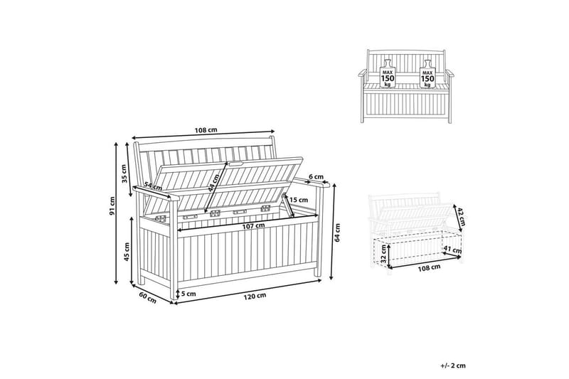 Trädgårdsbänk med dyna Sovana Rödbrun/rött, 120 cm - Rödbrun/rött, 120 cm - Utemöbler - Utesoffa - Trädgårdsbänk & utebänk