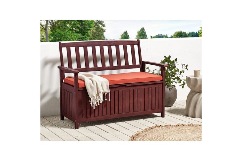 Trädgårdsbänk med dyna Sovana Rödbrun/rött, 120 cm - Rödbrun/rött, 120 cm - Utemöbler - Utesoffa - Trädgårdsbänk & utebänk