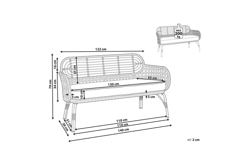 Trädgårdsbänk med dyna Pratello - Utemöbler - Utesoffa - Trädgårdssoffa