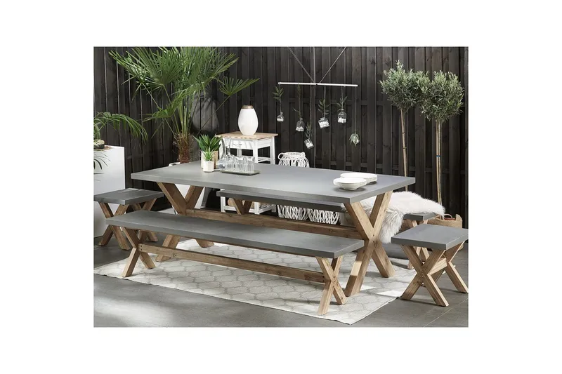 Trädgårdsbänk Olbia Grå/ljust trä - Grå/ljust trä - Utemöbler - Utesoffa - Trädgårdsbänk & utebänk