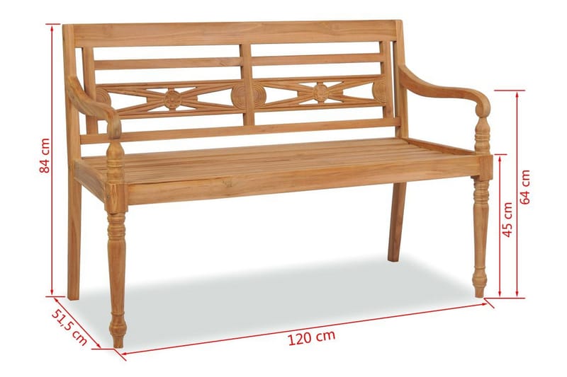Bataviabänk Utomhus 120 cm teak - Brun - Utemöbler - Utesoffa - Trädgårdsbänk & utebänk