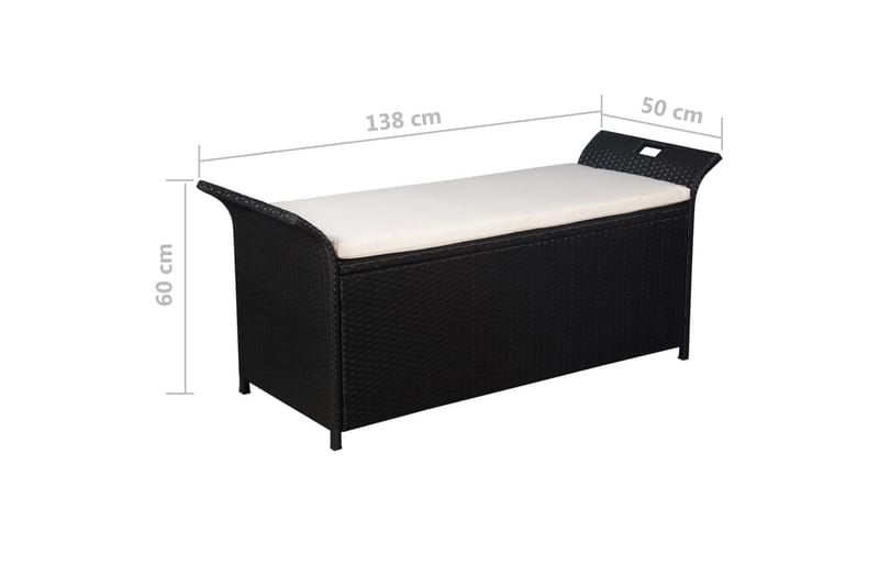 FörvaringsBänk Utomhus med dyna 138 cm konstrotting svart - Svart - Utemöbler - Utesoffa - Trädgårdsbänk & utebänk