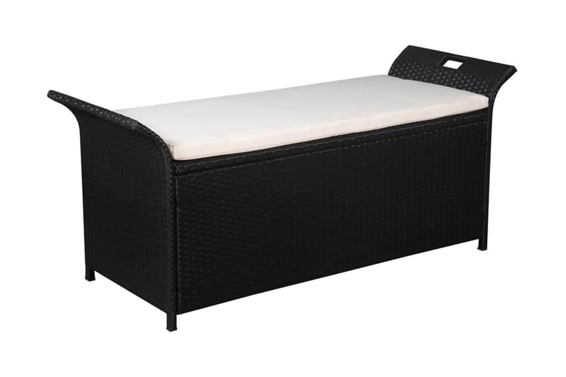 FörvaringsBänk Utomhus med dyna 138 cm konstrotting svart - Svart - Utemöbler - Utesoffa - Trädgårdsbänk & utebänk