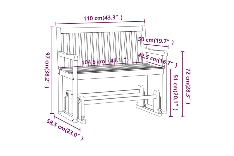 GungBänk Utomhus 110 cm massivt akaciaträ - Brun - Utemöbler - Utesoffa - Trädgårdsbänk & utebänk
