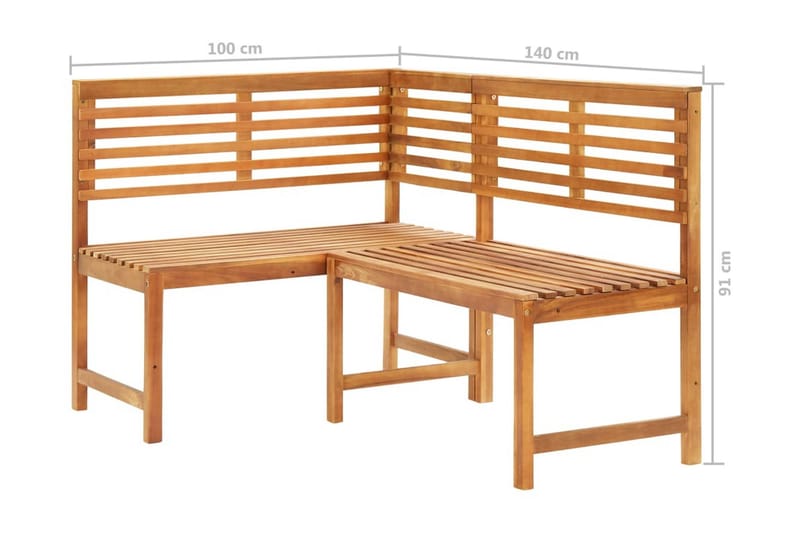 HörnBänk Utomhus 140 cm massivt akaciaträ - Brun - Utemöbler - Utesoffa - Trädgårdsbänk & utebänk