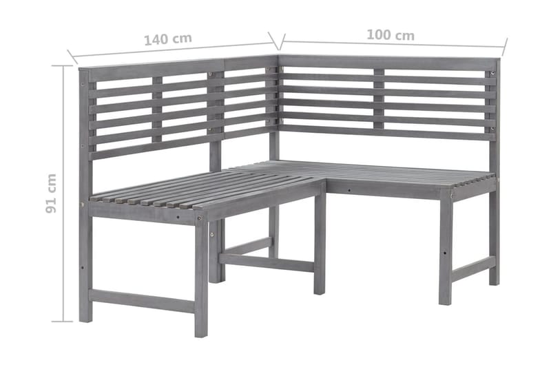 HörnBänk Utomhus grå 140 cm massivt akaciaträ - Grå - Utemöbler - Utesoffa - Trädgårdsbänk & utebänk