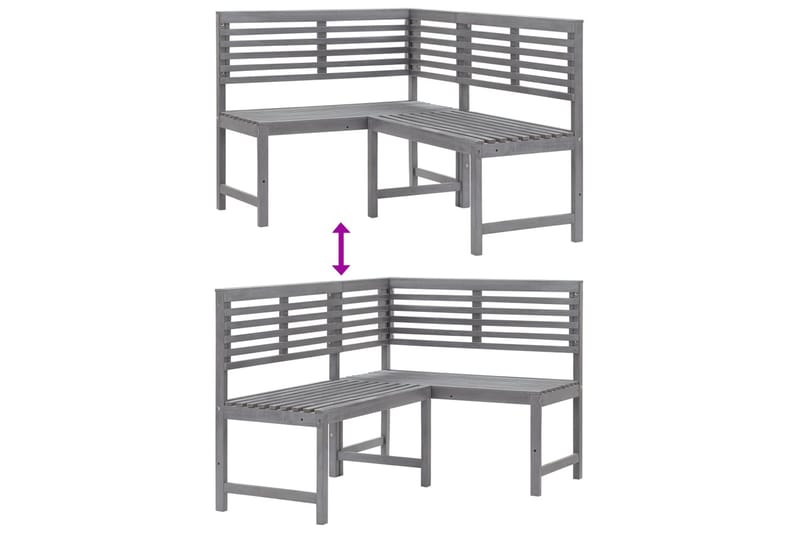 HörnBänk Utomhus grå 140 cm massivt akaciaträ - Grå - Utemöbler - Utesoffa - Trädgårdsbänk & utebänk