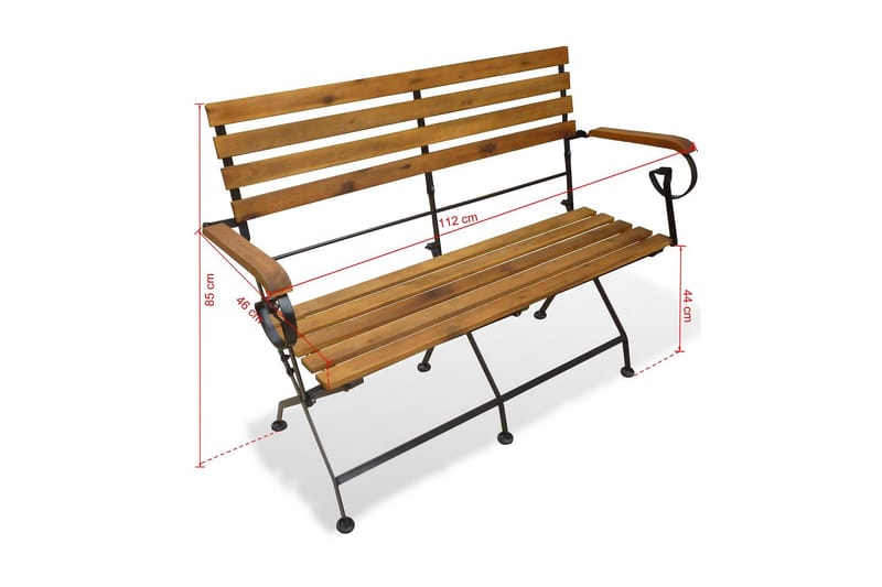 Hopfällbar Trädgårdsbänk 112 cm massivt akaciaträ - Brun - Utemöbler - Utesoffa - Trädgårdsbänk & utebänk