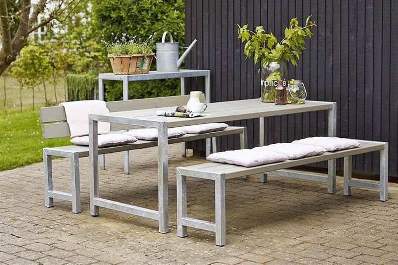 PLUS Melvin PlankBänk Utomhus med Ryggstöd 176 cm - Gråbrun - Utemöbler - Utesoffa - Trädgårdsbänk & utebänk