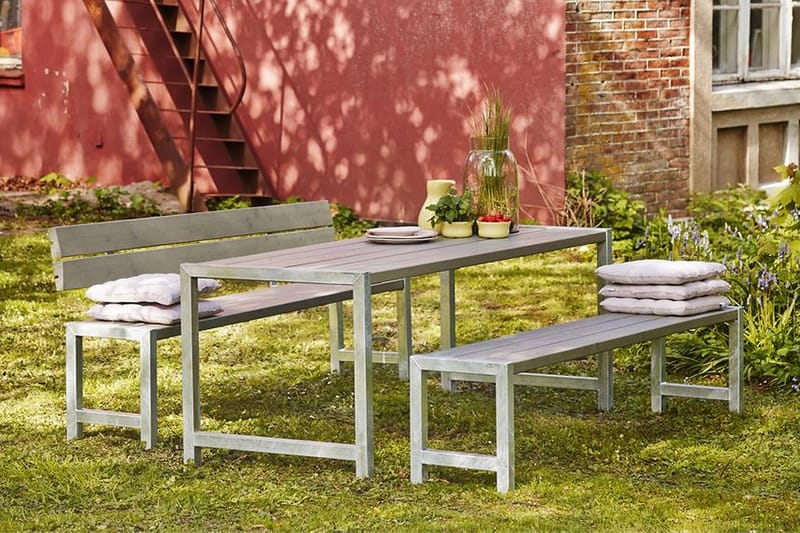 PLUS Melvin PlankBänk Utomhus med Ryggstöd 176 cm - Gråbrun - Utemöbler - Utesoffa - Trädgårdsbänk & utebänk