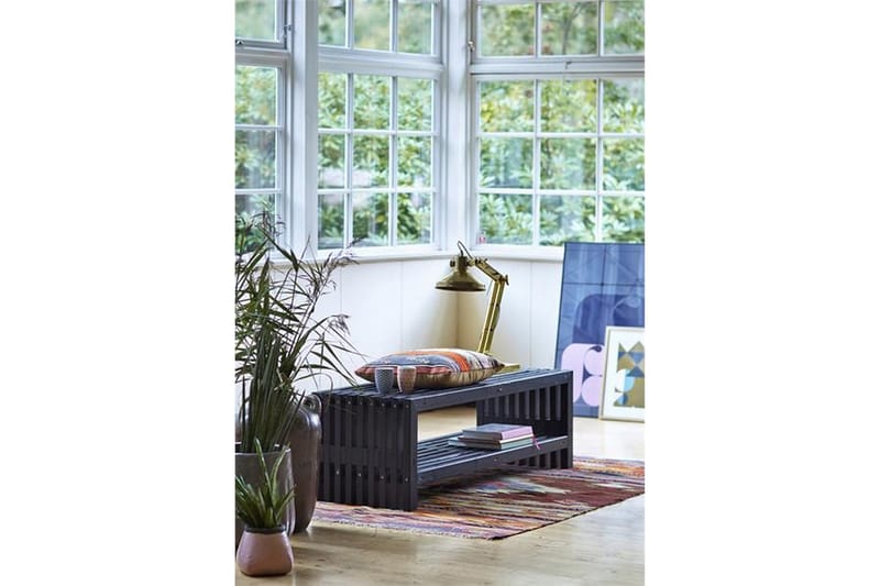 PLUS Rustik TrallBänk Utomhus Design 138x49x45 cm med Hylla - Svart - Utemöbler - Utesoffa - Trädgårdsbänk & utebänk