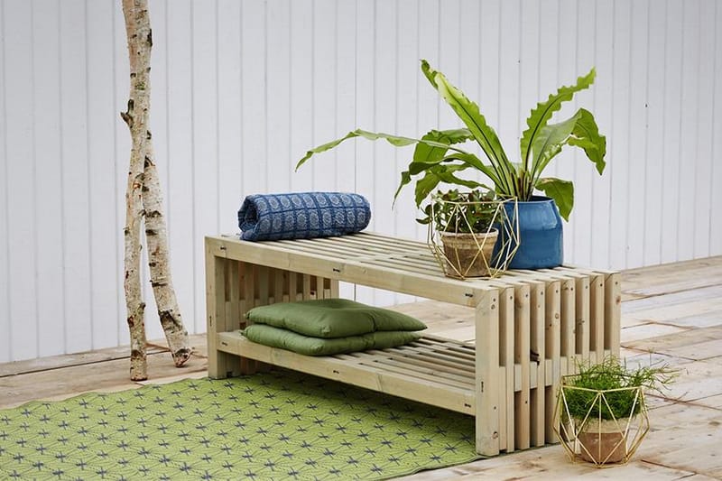 PLUS Rustik TrallBänk Utomhus Design 138x49x45cm med Hylla - Utemöbler - Utesoffa - Trädgårdsbänk & utebänk