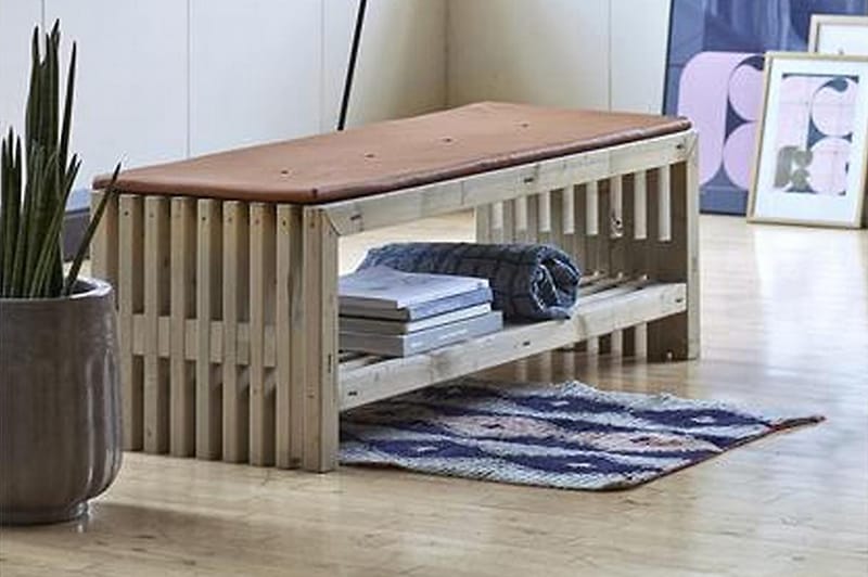 PLUS Rustik TrallBänk Utomhus Design 138x49x45cm med Hylla - Utemöbler - Utesoffa - Trädgårdsbänk & utebänk