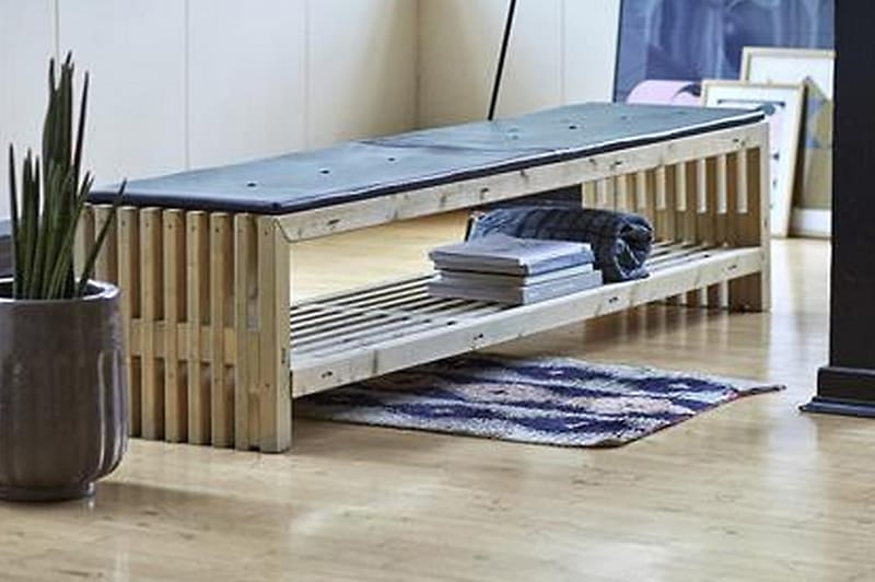 PLUS Rustik TrallBänk Utomhus Design 218x49x45cm med Hylla - Naturell - Utemöbler - Utesoffa - Trädgårdsbänk & utebänk