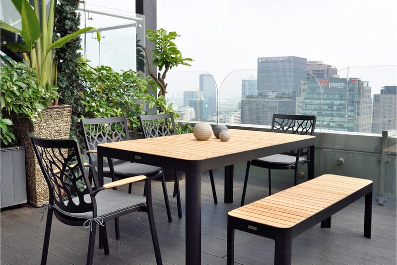 Portals Utebänk 143 cm - Svart/Trä - Utemöbler - Utesoffa - Trädgårdsbänk & utebänk