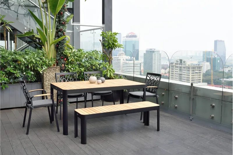 Portals Utebänk 143 cm - Svart/Trä - Utemöbler - Utesoffa - Trädgårdsbänk & utebänk