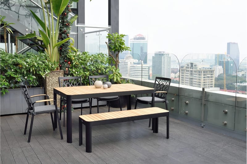 Portals Utebänk 143 cm - Svart/Trä - Utemöbler - Utesoffa - Trädgårdsbänk & utebänk