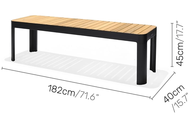 Portals Utebänk 182 cm - Svart/Trä - Trädgårdsbänk & utebänk