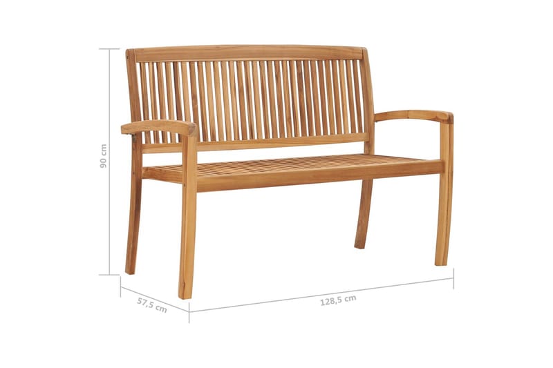 Stapelbar Trädgårdsbänk med dyna 128,5 cm massiv teak - Antracit - Utemöbler - Utesoffa - Trädgårdsbänk & utebänk