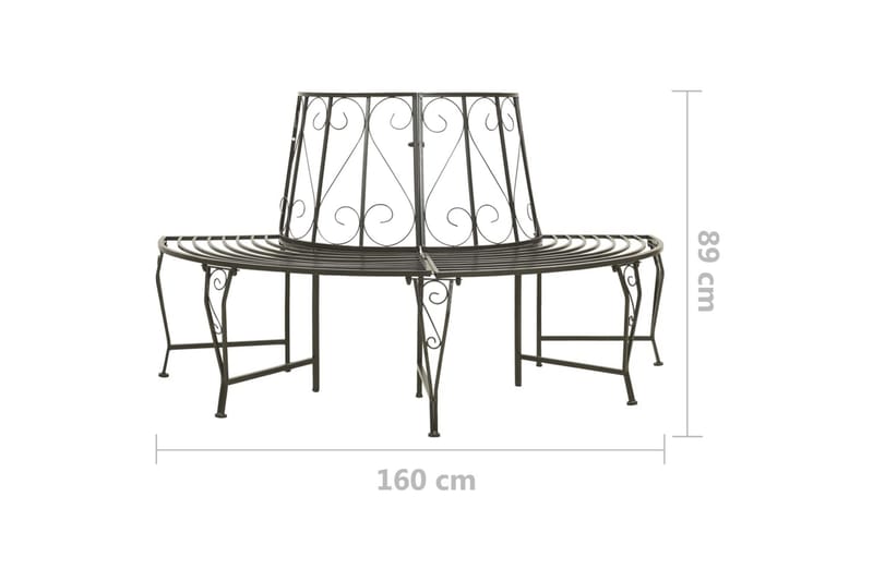 TrädBänk Utomhus halvrund 160 cm stål - Grå - Utemöbler - Utesoffa - Trädgårdsbänk & utebänk