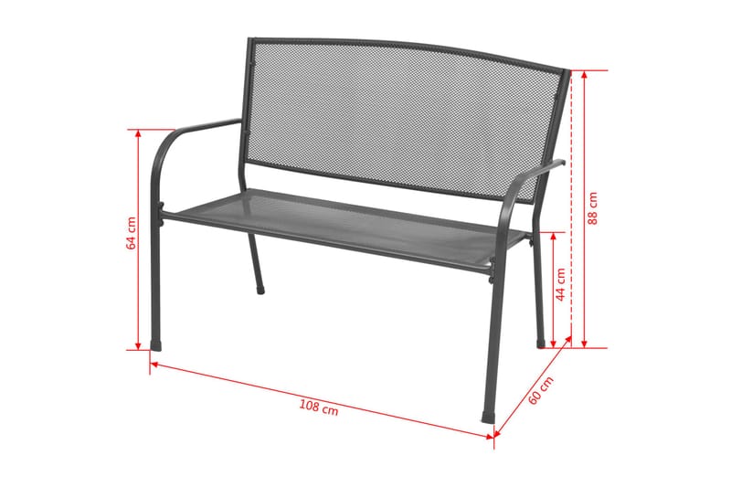 Trädgårdsbänk 108 cm stål och nät antracit - Grå - Trädgårdsbänk & utebänk