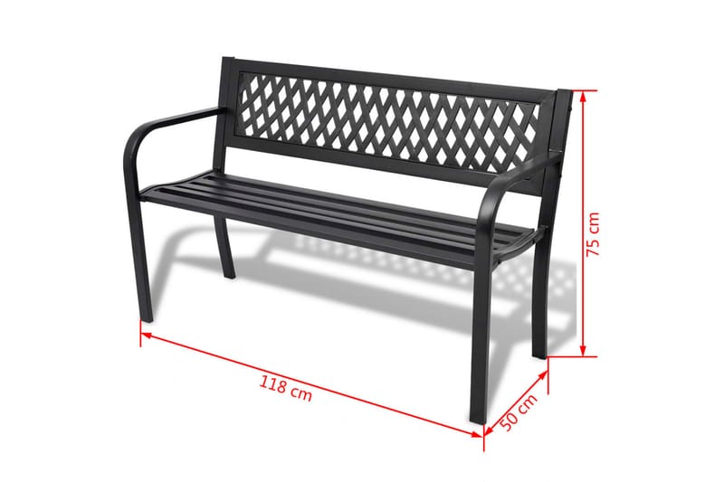 Trädgårdsbänk 118 cm stål svart - Svart - Trädgårdsbänk & utebänk