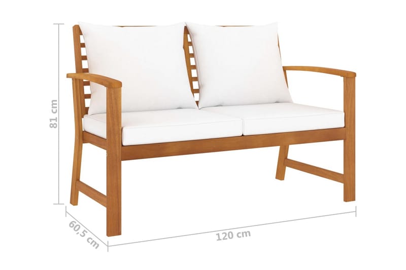 Trädgårdsbänk 120 cm gräddvit dyna massivt akaciaträ - Vit - Utemöbler - Utesoffa - Trädgårdsbänk & utebänk