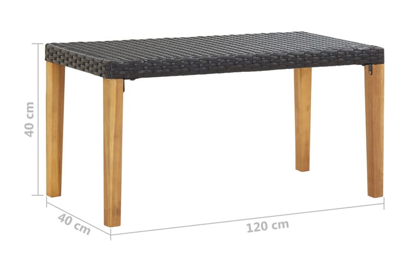 Trädgårdsbänk 120 cm svart konstrotting och massivt akaciatr - Svart - Utemöbler - Utesoffa - Trädgårdsbänk & utebänk