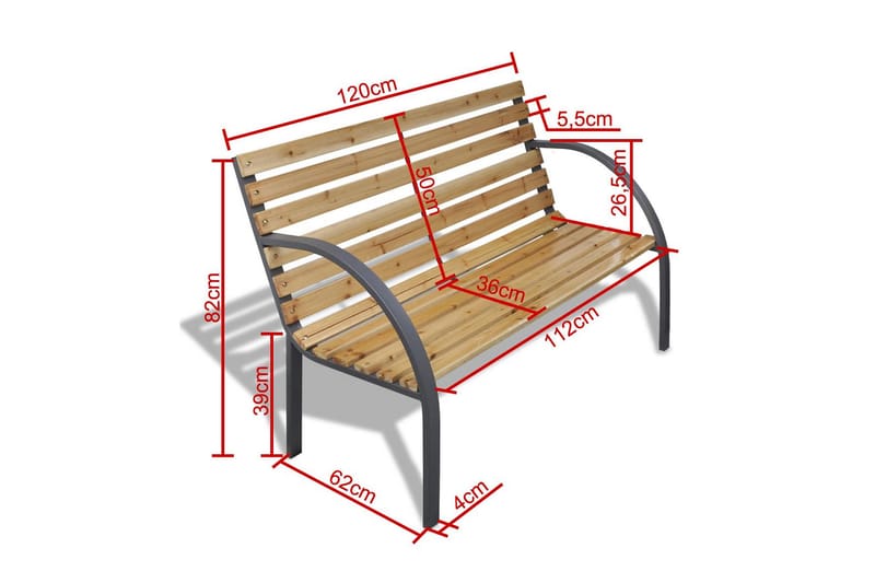Trädgårdsbänk 120 cm trä och järn - Brun - Utemöbler - Utesoffa - Trädgårdsbänk & utebänk