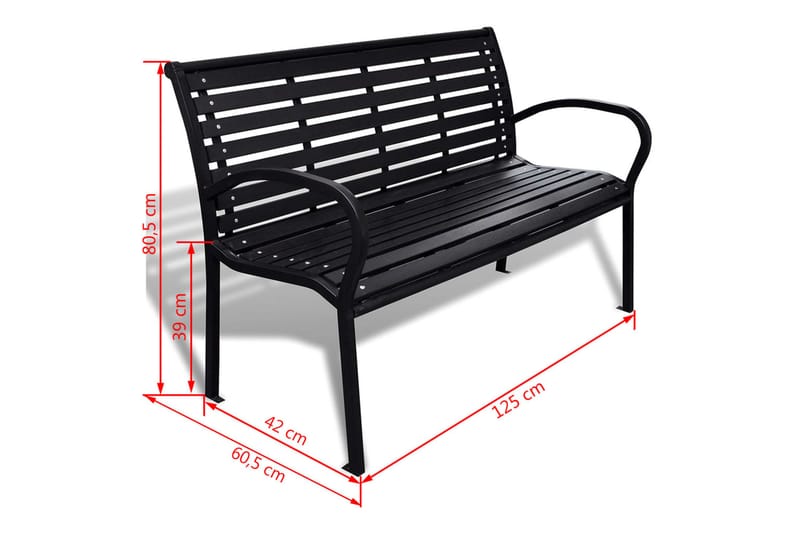 Trädgårdsbänk 125 cm stål och WPC svart - Svart - Utemöbler - Utesoffa - Trädgårdsbänk & utebänk