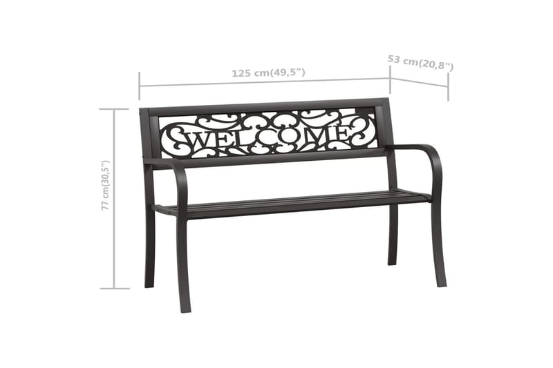 Trädgårdsbänk 125 cm stål svart - Svart - Utemöbler - Utesoffa - Trädgårdsbänk & utebänk