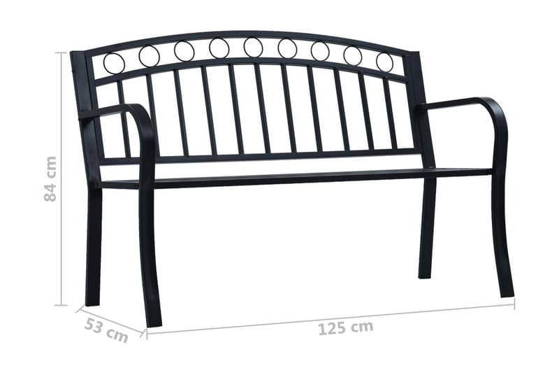 Trädgårdsbänk 125 cm svart stål - Svart - Trädgårdsbänk & utebänk