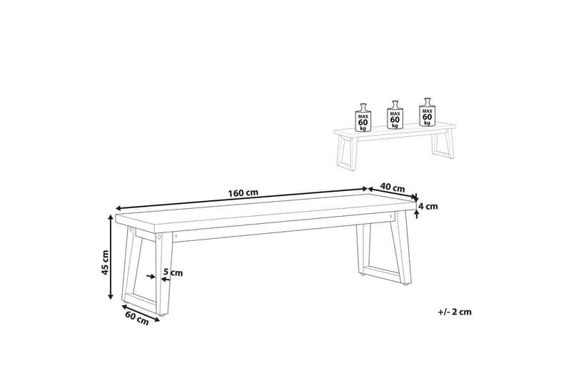 Trädgårdsbänk 160 cm grå ORIA - Grå - Trädgårdsbänk & utebänk