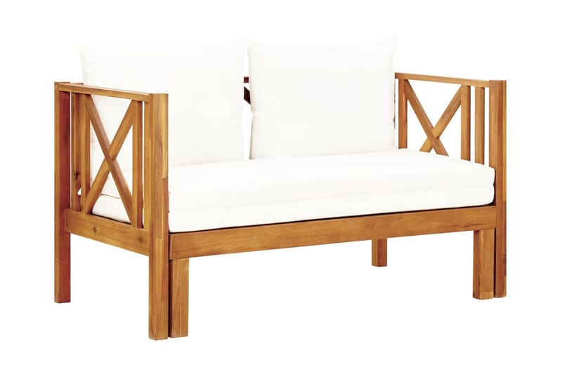 Trädgårdsbänk 2-sits med dynor 122 cm massivt akaciaträ - Kräm - Utemöbler - Utesoffa - Trädgårdsbänk & utebänk