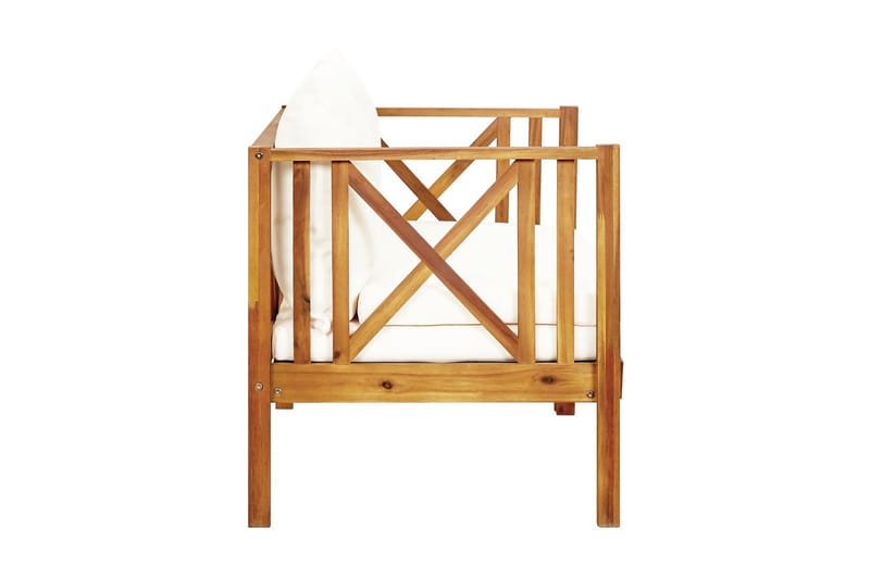Trädgårdsbänk 2-sits med dynor 122 cm massivt akaciaträ - Kräm - Utemöbler - Utesoffa - Trädgårdsbänk & utebänk